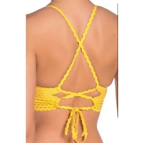 NWT Robin Piccone Chira Halter XS Yellow Triangle Bikini Swim Top 110569 - Picture 2 of 2